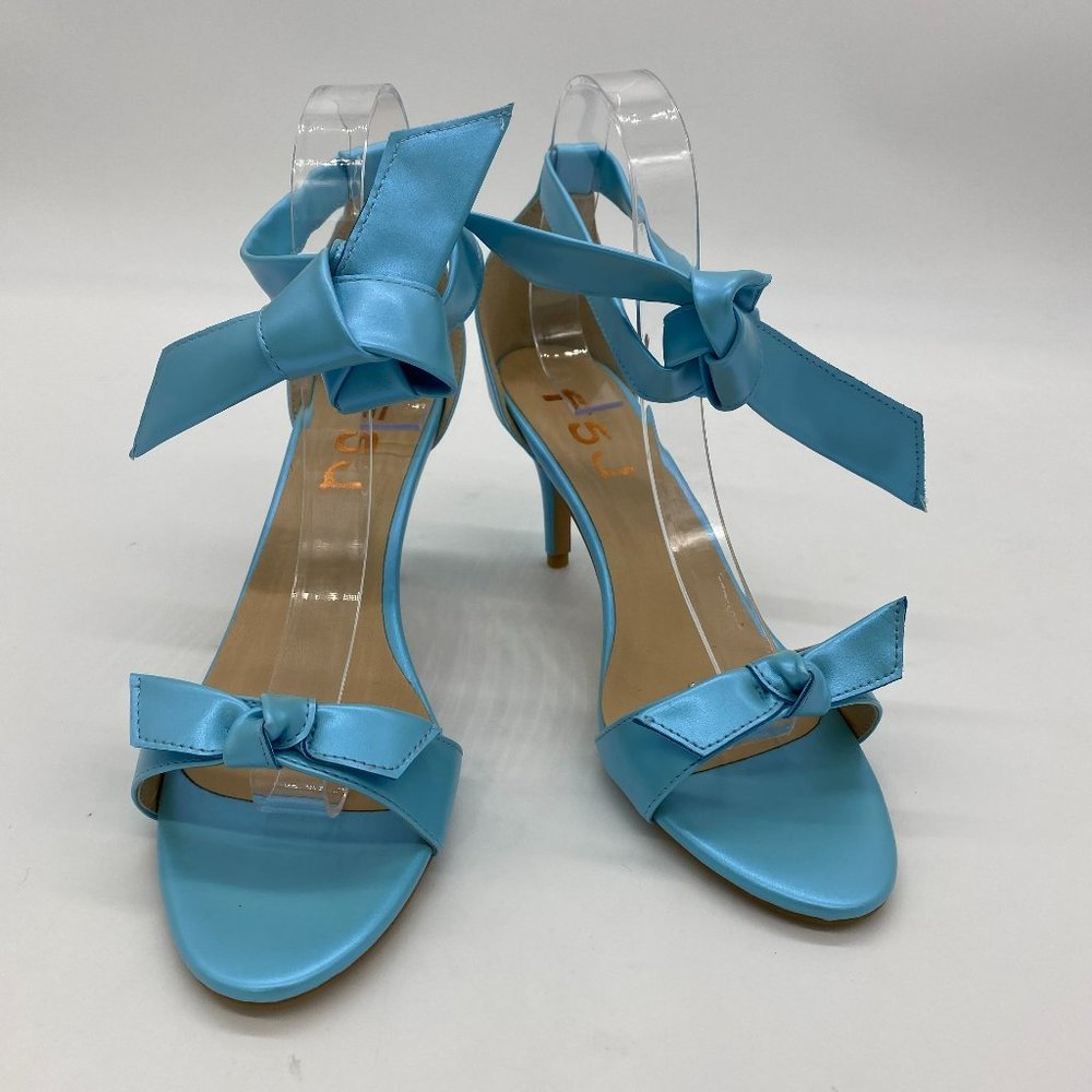 FSJ Blue Open Toe Bowknots Ankle Strap Stilettos